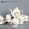 Elegante hueso China 6 personas establece la impresión de cerámica fina taza de café conjunto